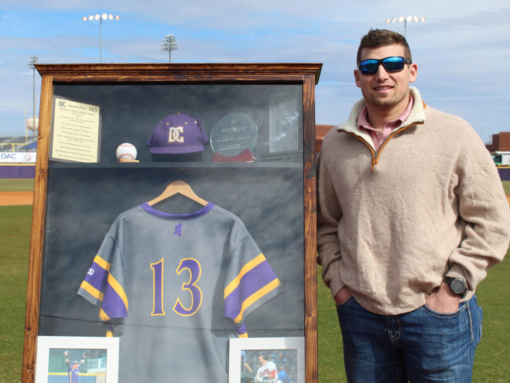 Pitcher Austin Riley (24) of DeSoto Central High School in