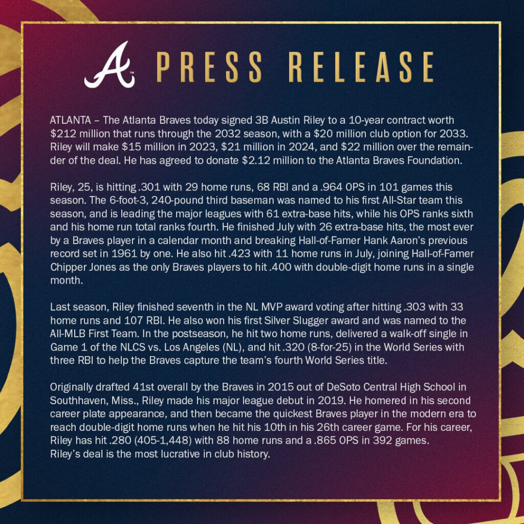 Atlanta Braves Give Austin Riley Biggest Contract In Club History