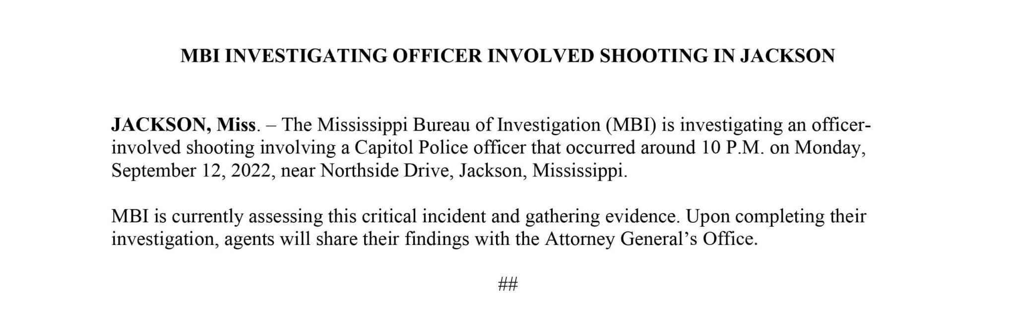 Capitol Police officer involved in shooting in Jackson DeSoto County News