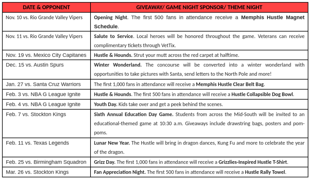 Upcoming Game/Promotion Schedule Announced