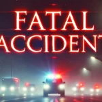 DALL·E 2024-11-04 20.13.03 – A realistic graphic representation of a dark road scene at night, with the words ‘Fatal Accident’ in bold, glowing red letters above the scene. The ro