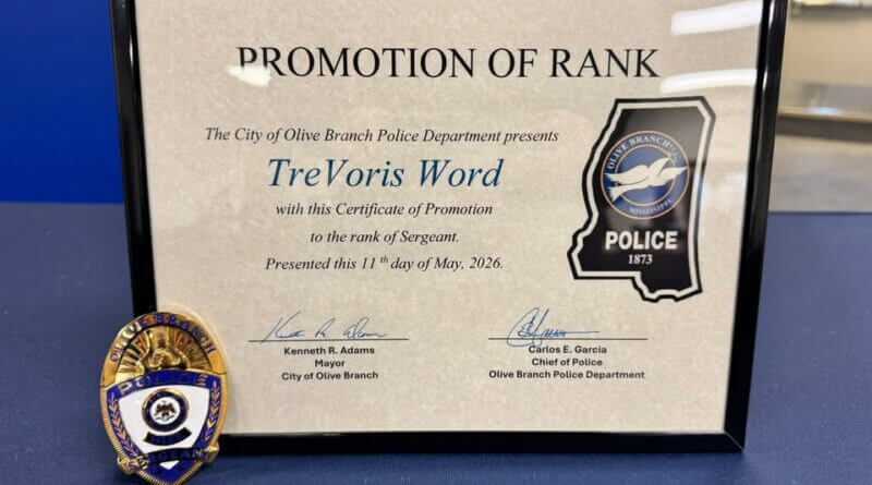 Olive Branch promotes officer TreVoris Word to patrol sergeant Photos from Olive Branch Police Department's post