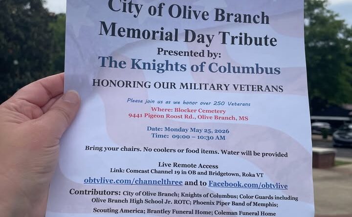 Join us for the 15th annual City of Olive Branch Memorial Day Tribute presented by Knights of Columb