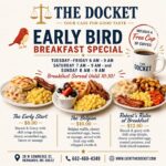 The Docket serves breakfast until 10:30 a.m. BREAKFAST SERVED UNTIL 10:30 am