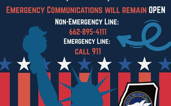 The Olive Branch Police Department will be closed Friday, July 3rd in observance of