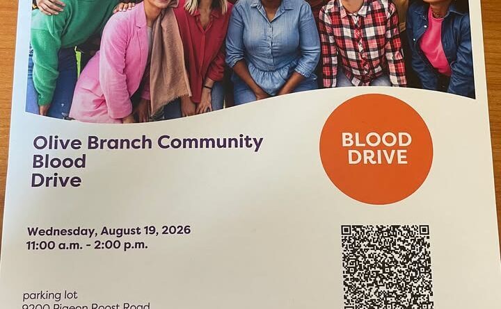 Olive Branch Community Blood Drive scheduled for August 19 Don't forget to sign up for the Olive Branch Community Blood Drive next week!