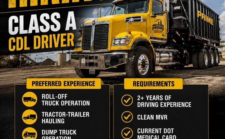 Prime Manufacturing Services seeks Class A CDL drivers Prime Manufacturing Services is hiring!