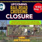 Railroad to close Stateline Road crossing Wednesday for improvements The Railroad will be making improvements to the rail crossing at Stateline Road on Wednesday August