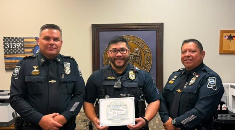Olive Branch honors Sgt. Eric Gruta for 10 years of service Please join Ken Adams, Olive Branch Mayor, Chief Carlos Garcia, and the entire Olive Branch Police D