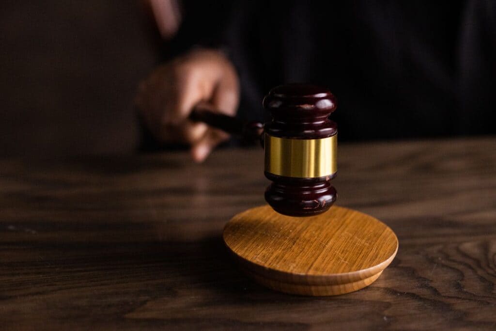 Wooden gavel on a sound block, illustrating a federal straw purchase sentencing