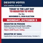 Voter registration deadline for Nov. 3 election is today Image supplied with the City of Olive Branch RSS post