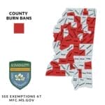 DeSoto County Fire Danger Rises as 36 Counties Ban Burning Mississippi Forestry Commission map of county burn bans as DeSoto County fire danger rises