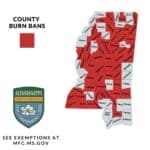 DeSoto County Fire Danger: Marshall, Tate Now Ban Burning Mississippi Forestry Commission map of county burn bans on Oct. 21, 2026, as DeSoto County fire danger rises