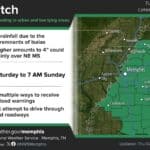 DeSoto County Flood Watch Set for Isaias Remnants Saturday National Weather Service Memphis graphic showing the DeSoto County flood watch area across North Mississippi and West Tennessee, 1 a.m. Saturday to 7 a.m. Sunday
