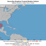 DeSoto County Weather: Warm, Dry Week, Then Tropical Rain National Hurricane Center seven-day tropical outlook map showing a disturbance in the southwestern Gulf that could affect DeSoto County weather this weekend
