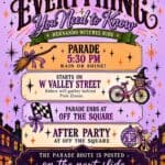 Hernando Witches Ride Takes Flight Tonight, Rain or Shine Hernando Witches Ride day-of flyer listing the 5:30 p.m. parade start on W. Valley Street and the after party at Off the Square