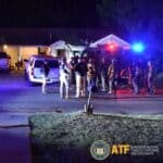 Homeland Security Task Force Arrests 14 in North Mississippi Drug, Firearms Crackdown ATF agents and law enforcement officers gather during a nighttime enforcement operation in North Mississippi