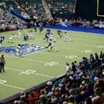 Mississippi Wolfpack Arena Football Coming to Landers Center Arena football game on an indoor field, illustrating the Mississippi Wolfpack's move to the Landers Center