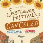 Silo Square Sunflower Festival in Southaven Canceled Silo Square graphic announcing the Silo Square Sunflower Festival canceled, decorated with sunflowers
