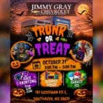 Southaven Trunk or Treat Events Set for Oct. 30 and 31 Jimmy Gray Chevrolet Southaven trunk or treat flyer for Oct. 31, 3 to 5 p.m.