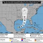 Tropical Storm Isaias Could Bring DeSoto County Rain Saturday National Hurricane Center forecast cone for Tropical Storm Isaias showing a track across the Gulf into Mississippi and Alabama, relevant to DeSoto County